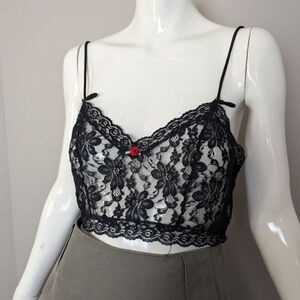 Vintage Black Lace Crop Camisole Women’s Spaghetti Strap Sz S